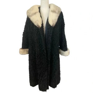 Macys New York Vintage Womens Leather Fur Long Coat M/L